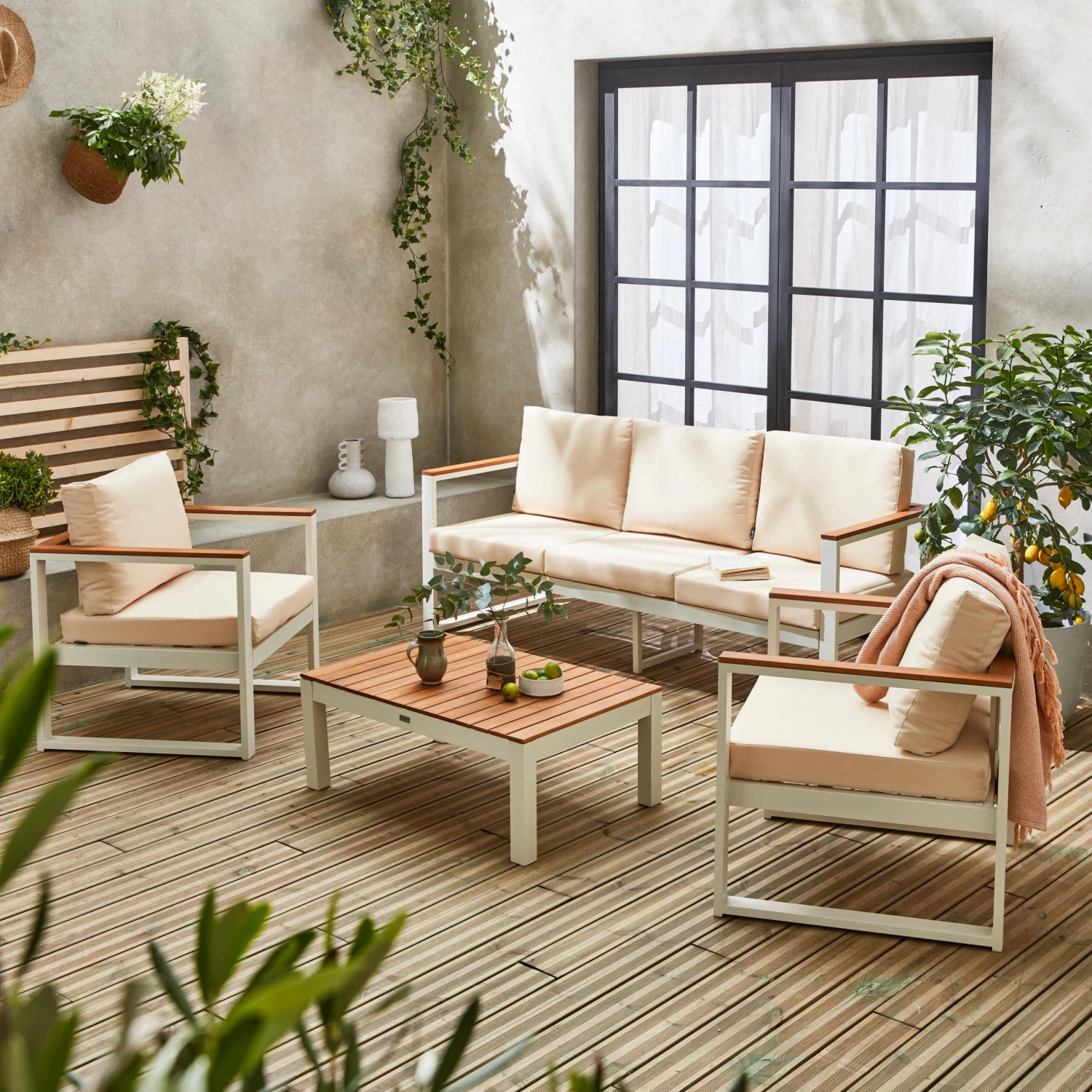 Salon De Jardin Bois Et Aluminium 5 Places Couleur : Beige