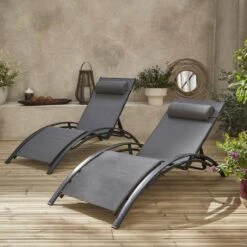 Bain De Soleil Aluminium TextilĂšne, Multi Positions (lot De 2) Couleur : Anthracite / Gris