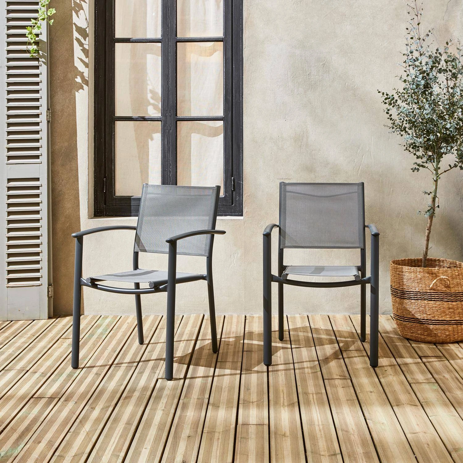 Fauteuils De Jardin Empilables Aluminium Et Textilène (lot De 2) Couleur : Gris Clair – Image 2