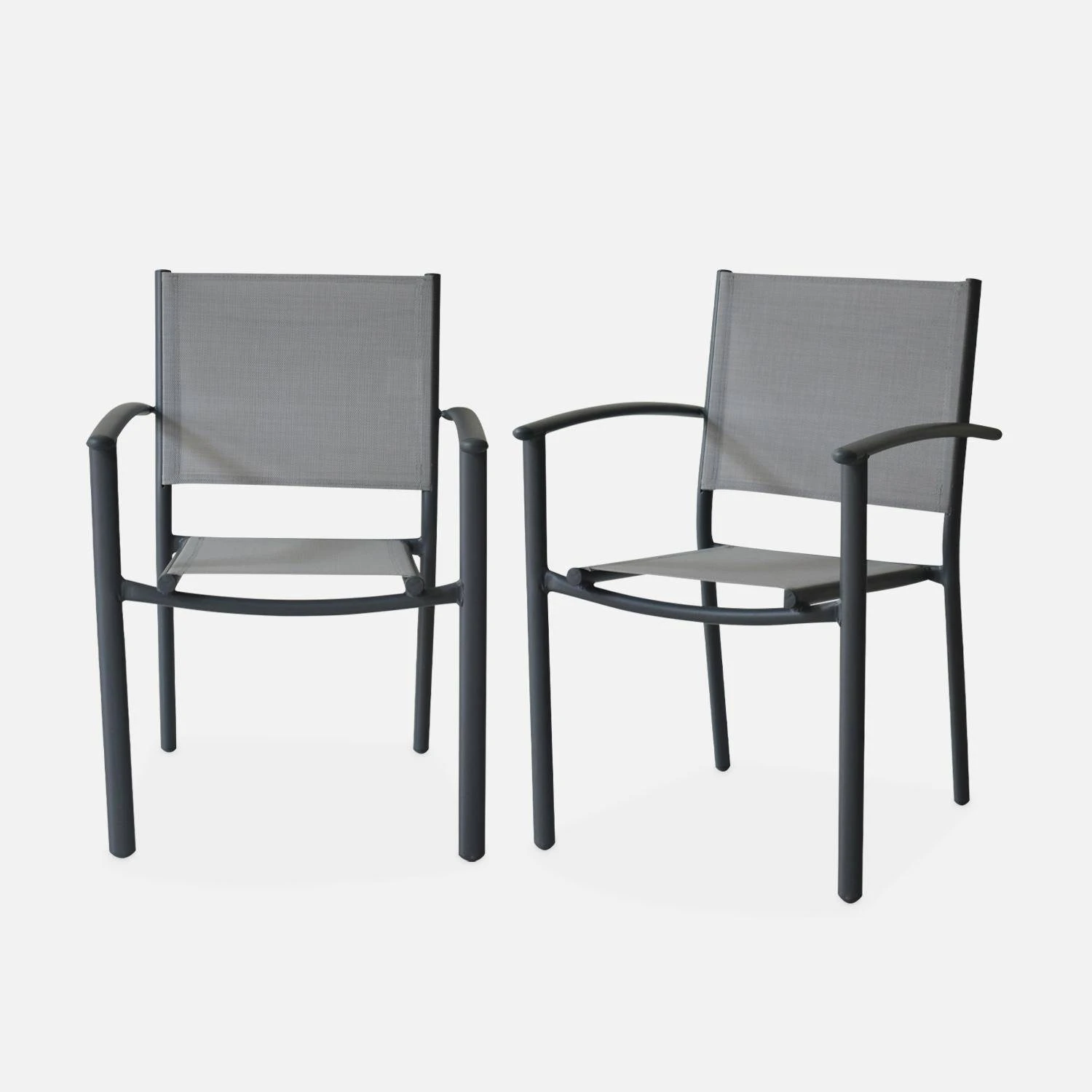 Fauteuils De Jardin Empilables Aluminium Et Textilène (lot De 2) Couleur : Gris Clair – Image 3