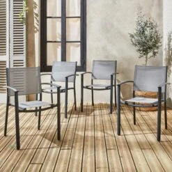 Fauteuil De Jardin Empilables Aluminium Et TextilĂšne (lot De 4) Couleur : Gris Clair