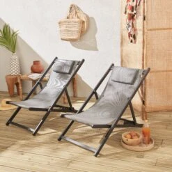 Bain De Soleil Aluminium TextilĂšne, Multi Positions(lot De 2) Couleur : Gris
