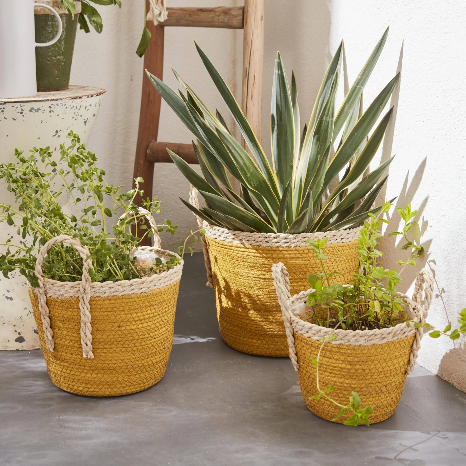 Lot De 3 Paniers Cache Pots Couleur : Jaune