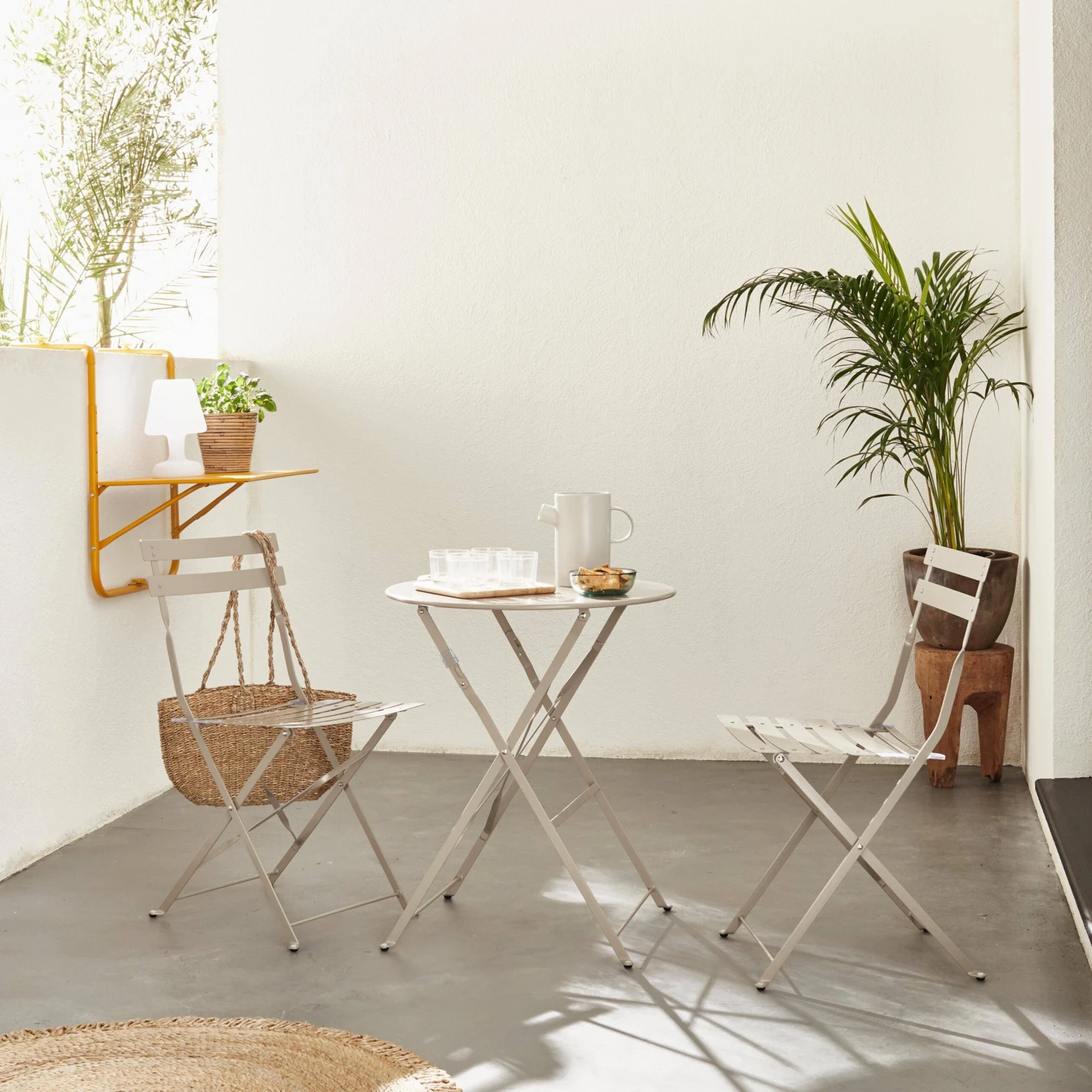 Table De Jardin Bistrot Pliable Métal, 2 Chaises Couleur : Gris Taupe