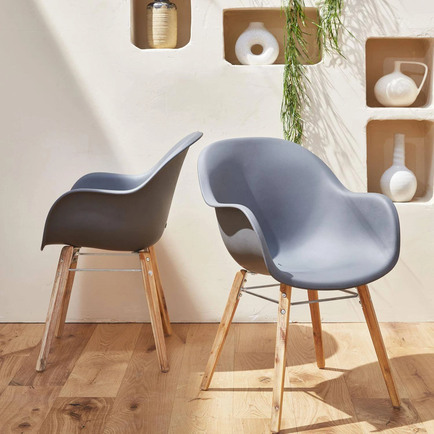 Fauteuil Scandinave Acacia (lot De 2) Couleur : Gris â Image 2