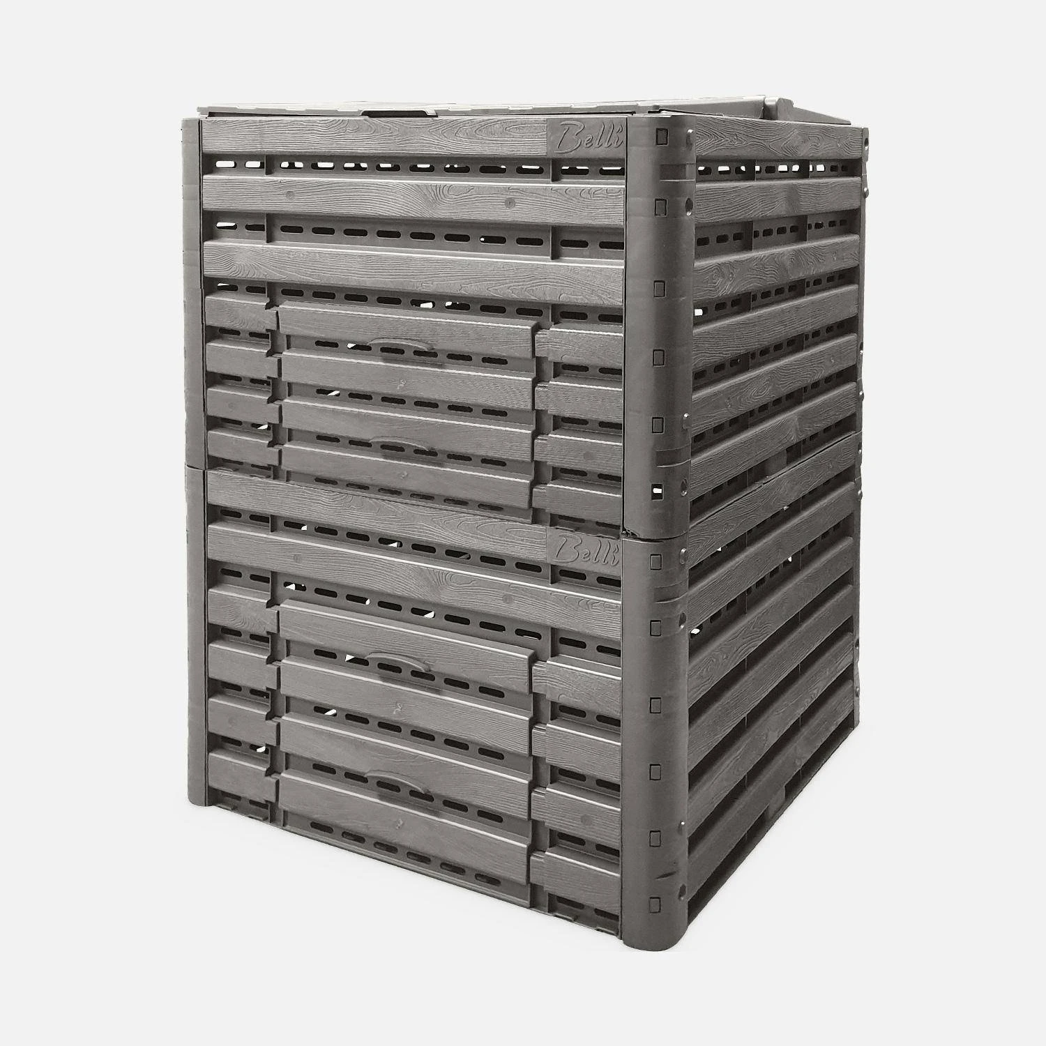 Lot De 2 Composteurs De Jardin Noirs, Plastique Recyclé, Double Ouverture, 400L – Image 2