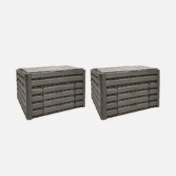 Lot De 2 Composteurs De Jardin Noirs, Plastique Recyclé, Double Ouverture, 400L