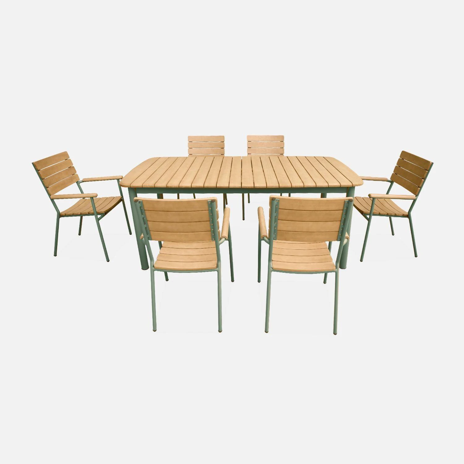 Table De Jardin Bois Et Aluminium 190cm, 6 Chaises Empilables â Image 5