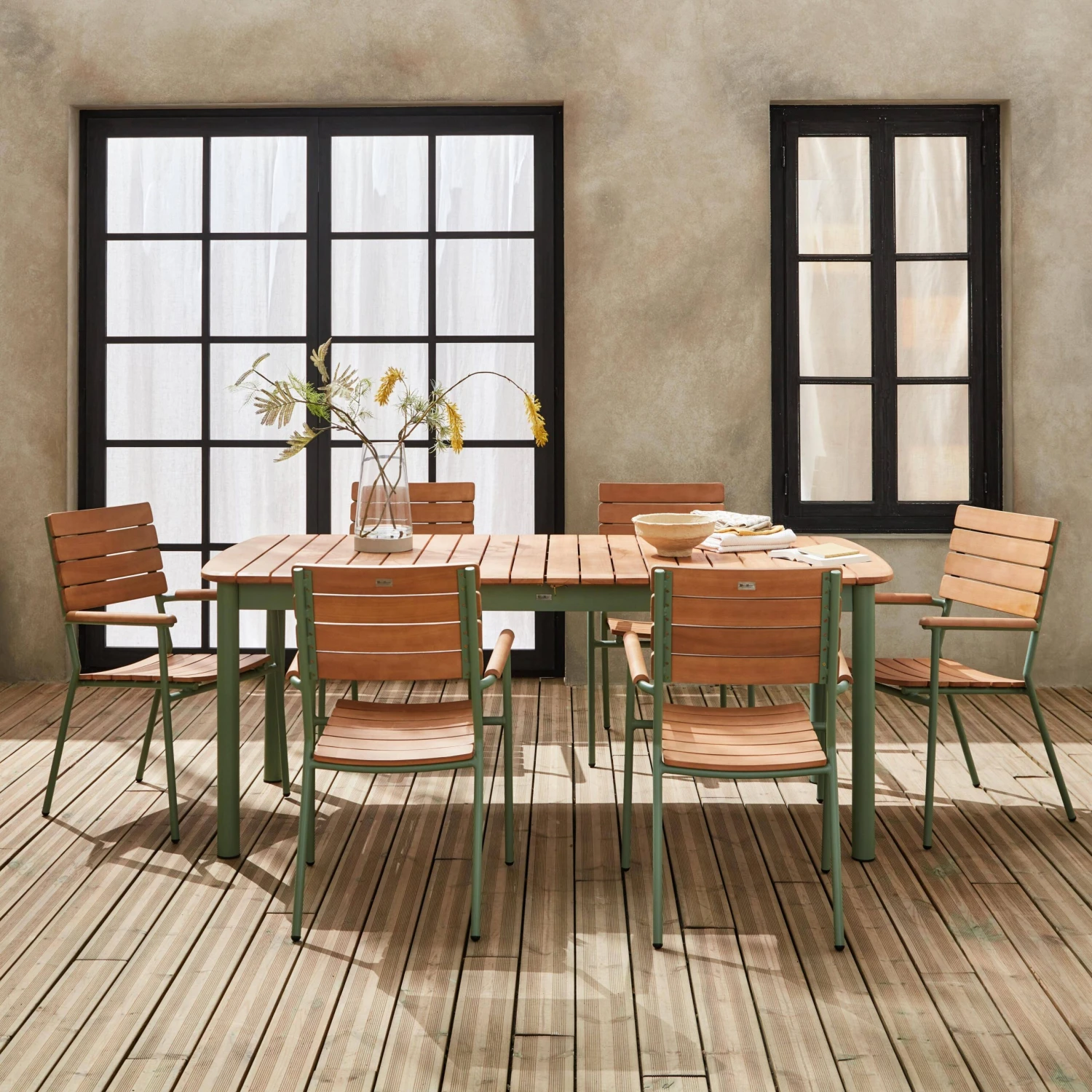 Table De Jardin Bois Et Aluminium 190cm, 6 Chaises Empilables â Image 2