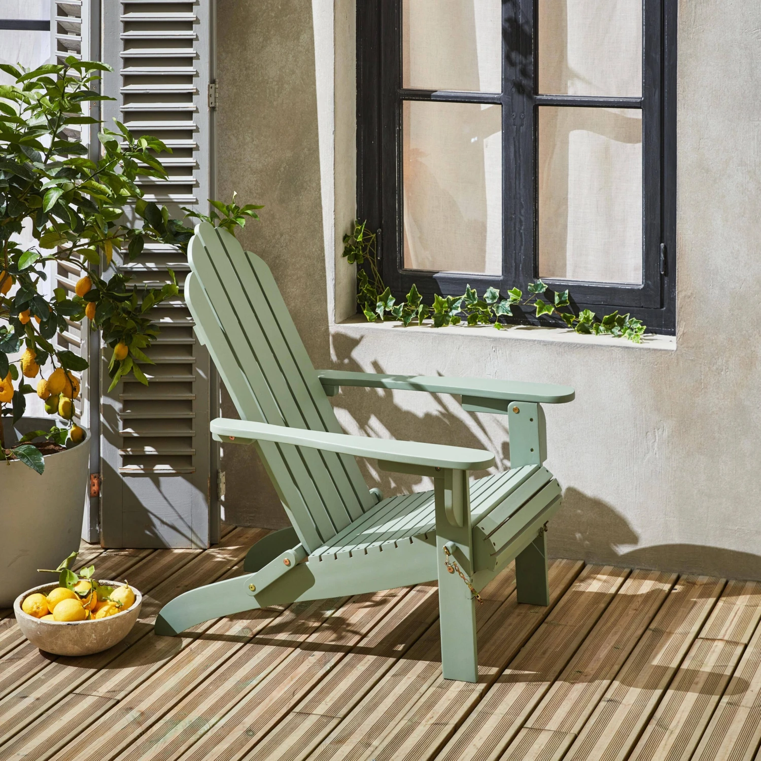 Fauteuil De Jardin Pliable Bois Couleur : Vert De Gris â Image 2