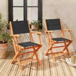 Chaise De Jardin Pliable Bois (lot De 2) Couleur : Noir