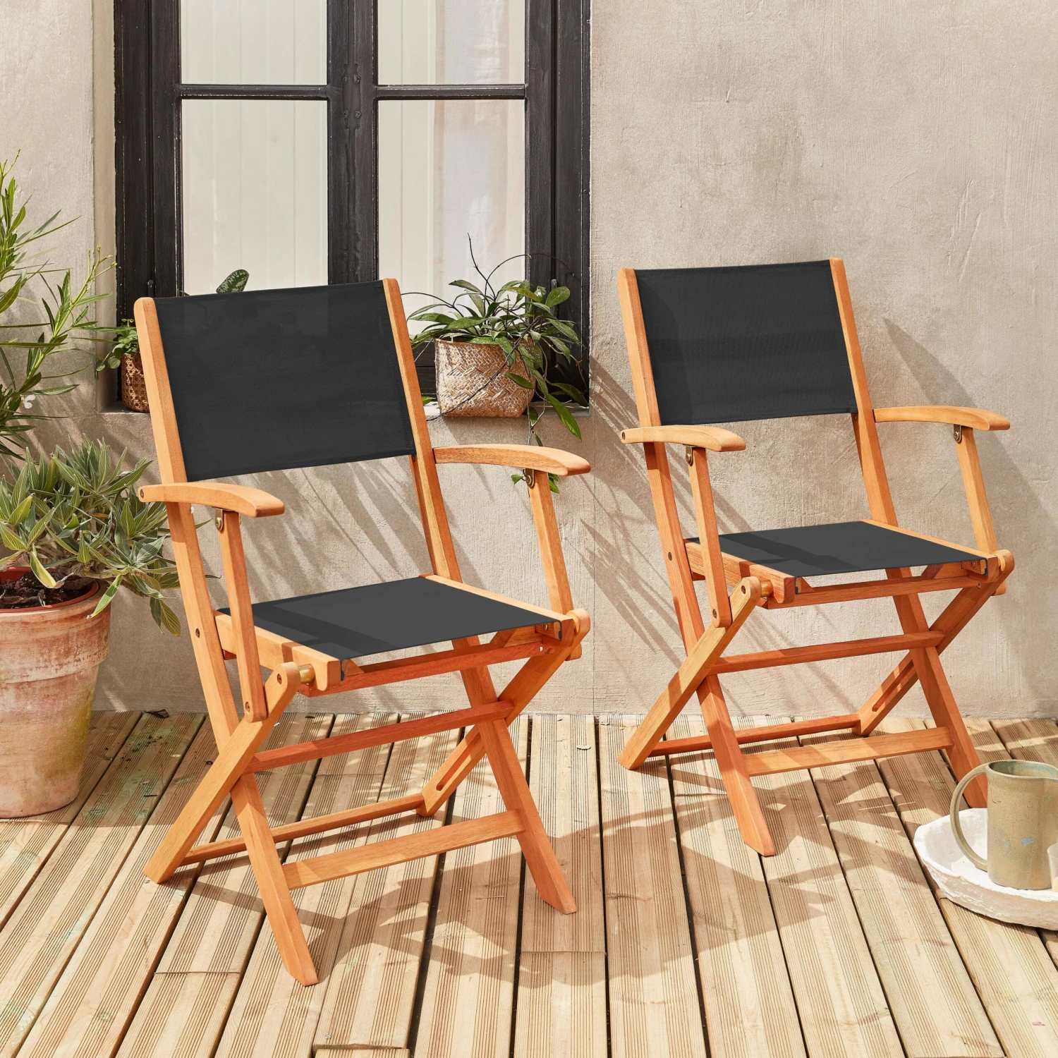 Chaise De Jardin Pliable Bois (lot De 2) Couleur : Noir