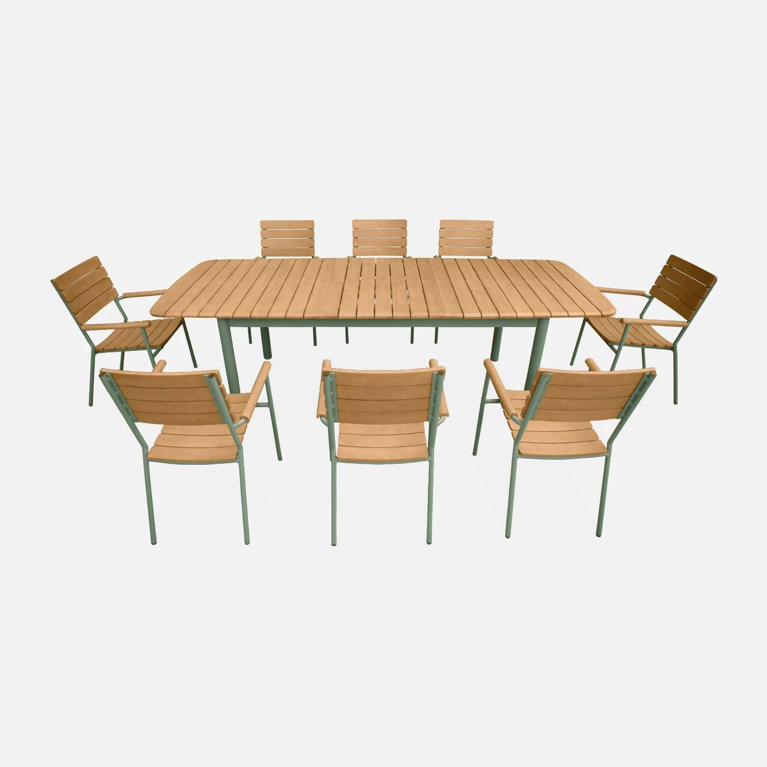Table De Jardin Extensible Bois Et Aluminium 190/253 Cm, 8 Chaises Empilables â Image 5