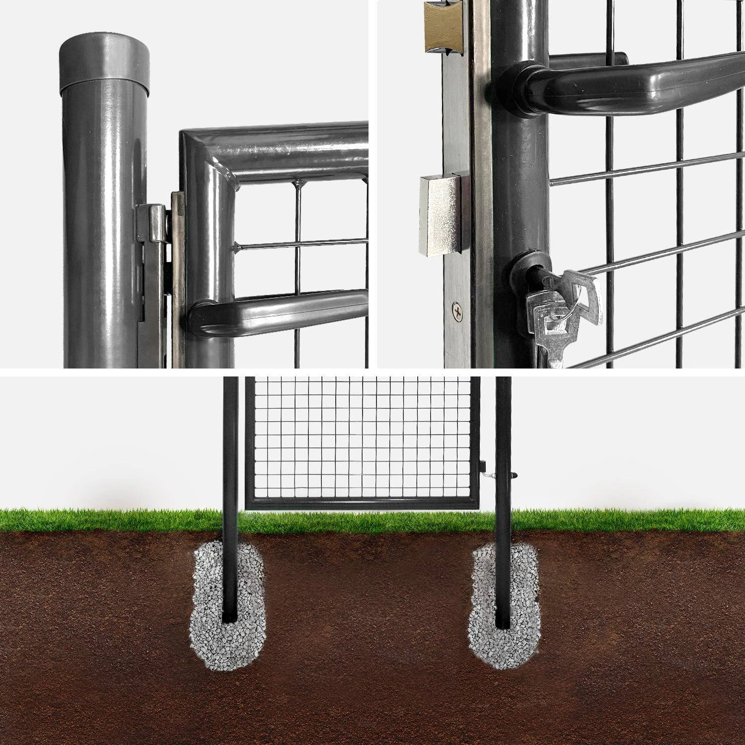 Portillon De Jardin En Métal Avec Serrure Et Poignée, 150x100cm. Couleur : Anthracite – Image 2