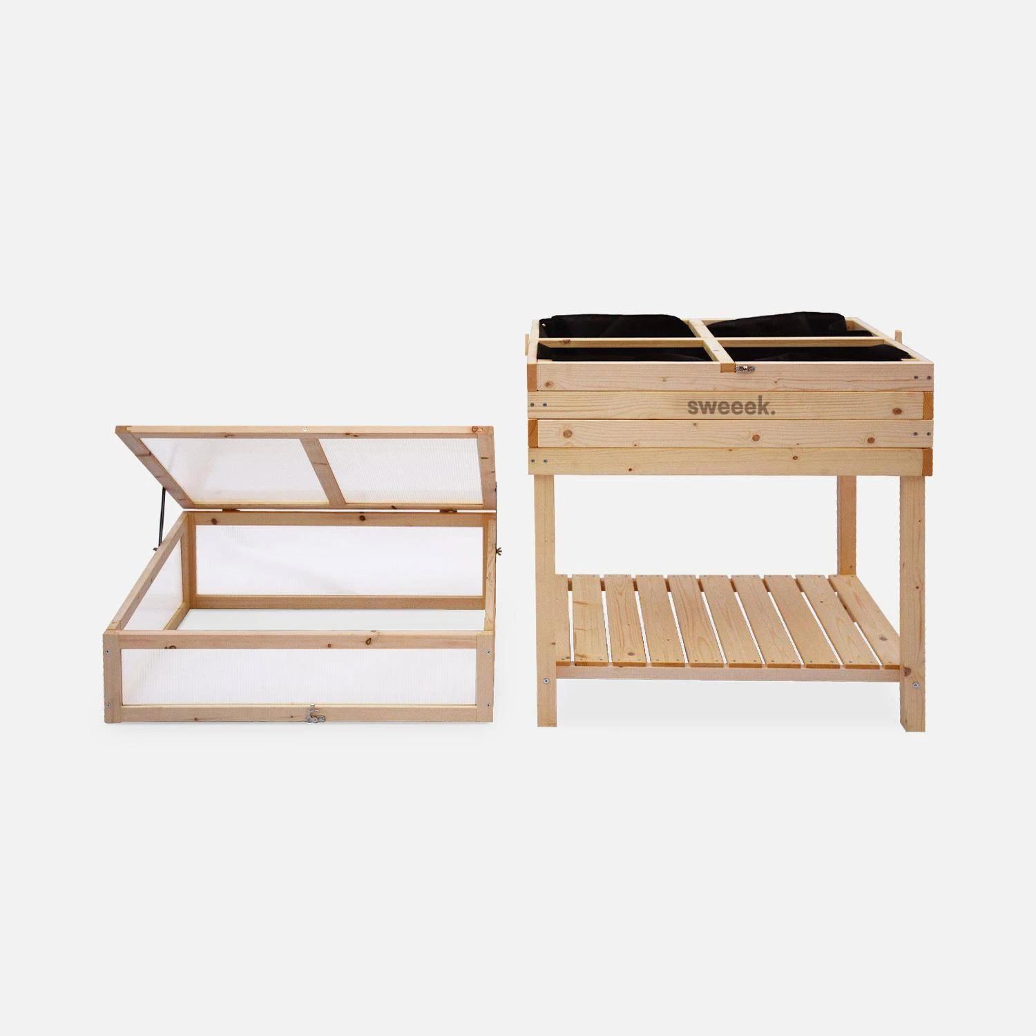 Carré Potager Sur Pieds En Bois Et Serre 80x60x109cm – Image 4