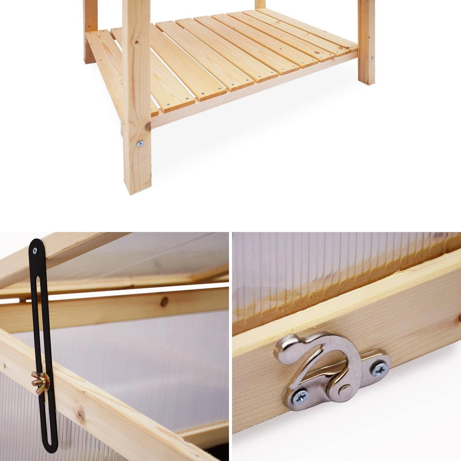 Carré Potager Sur Pieds En Bois Et Serre 80x60x109cm – Image 2