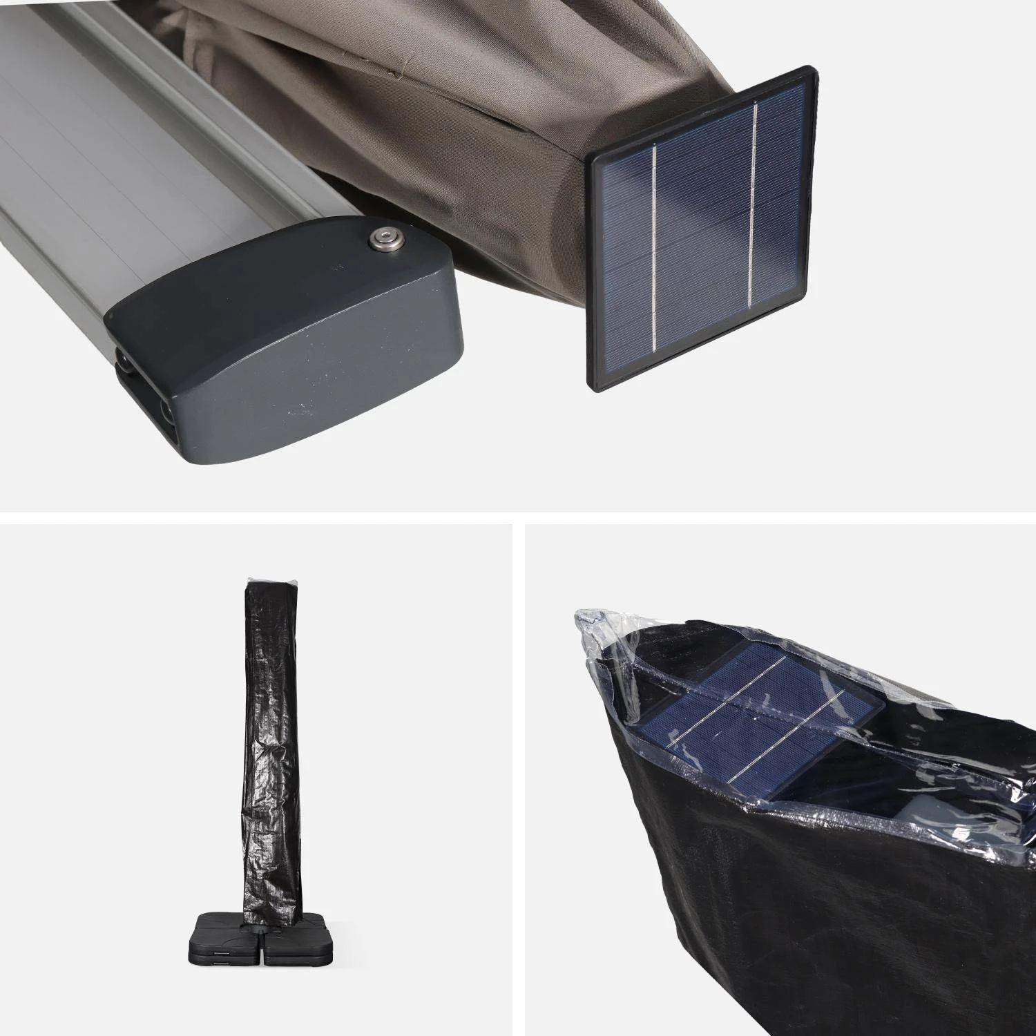 Parasol LED Déporté Rectangulaire 3x4m Couleur : Taupe – Image 6