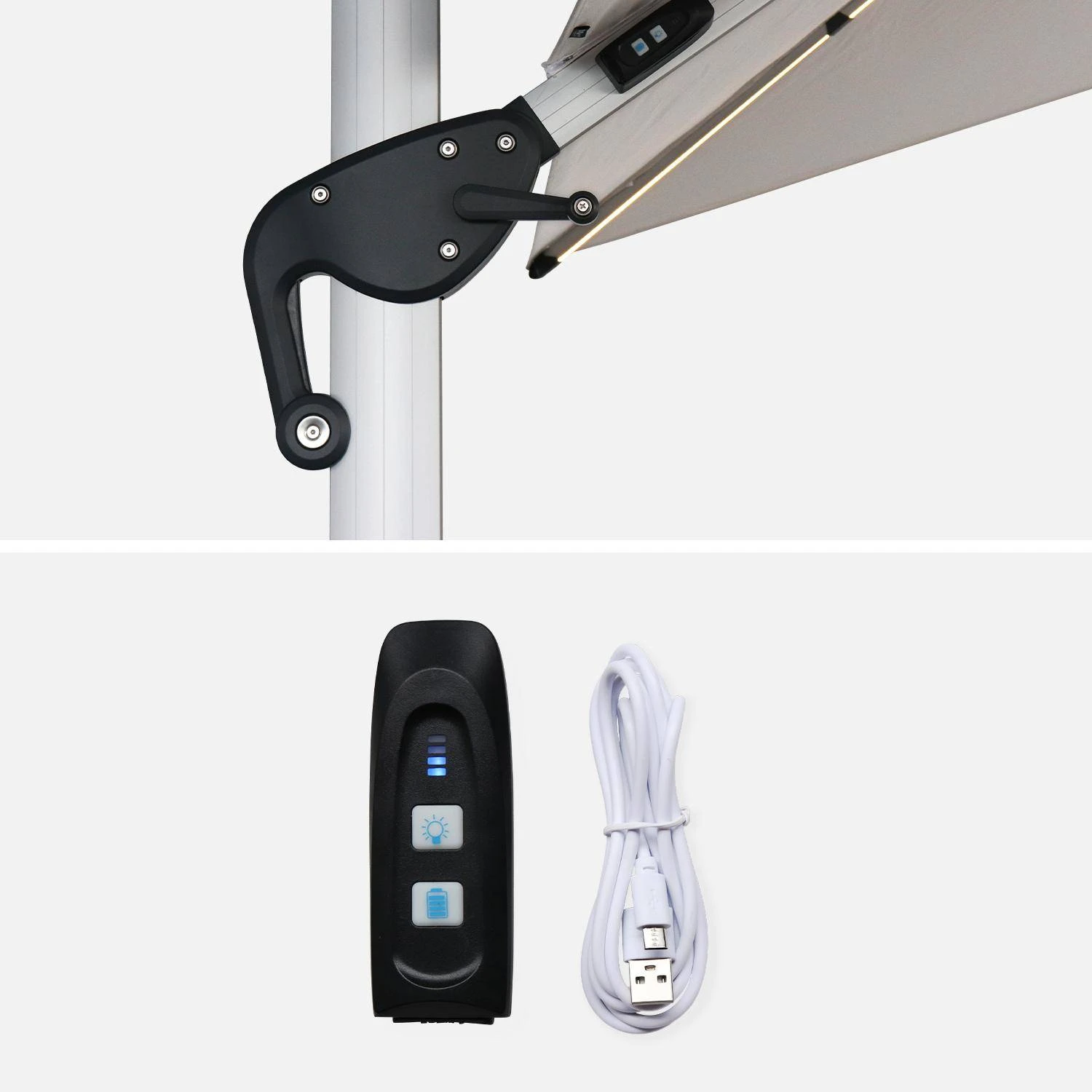 Parasol LED Déporté Carré 4x4m Couleur : Beige – Image 6