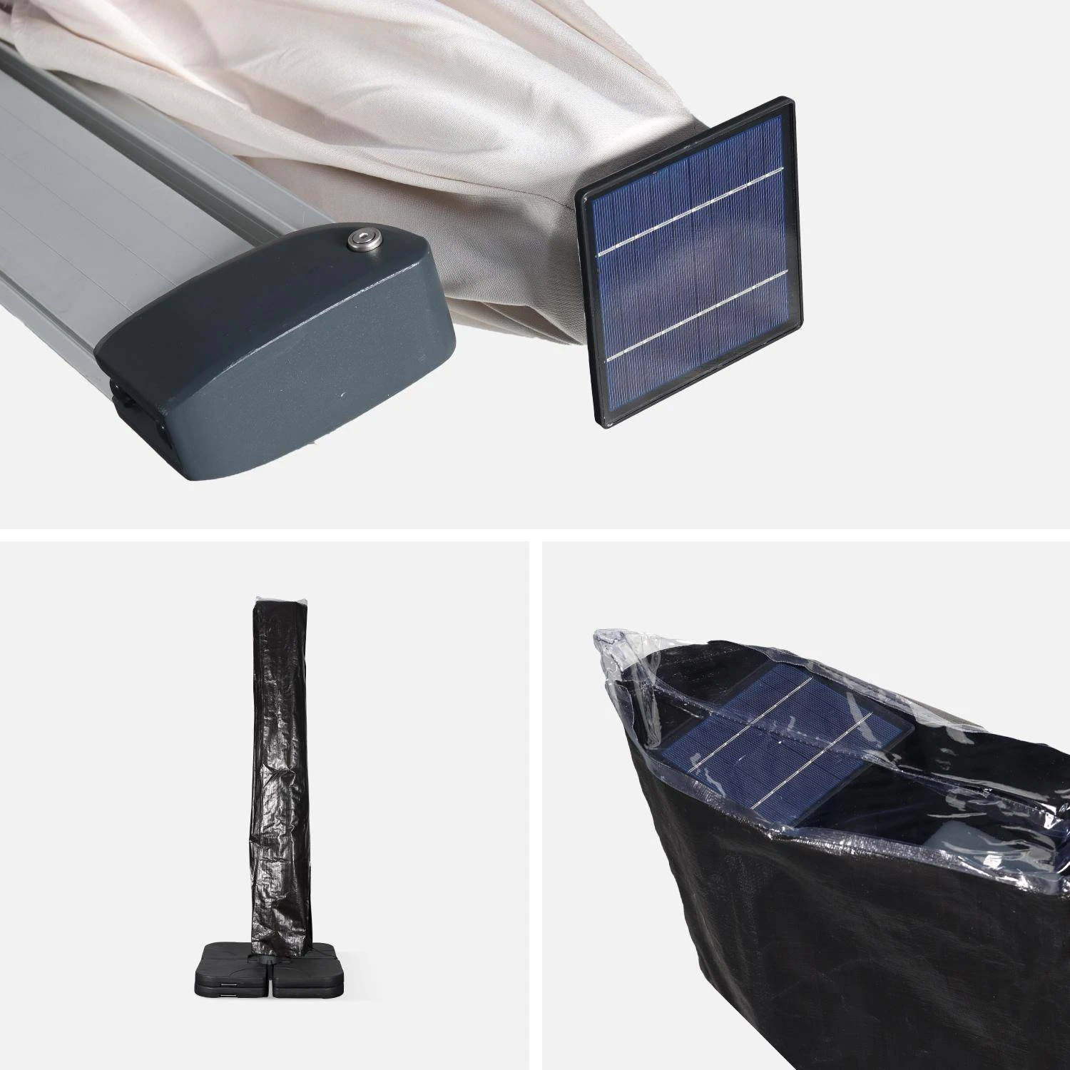 Parasol LED Déporté Carré 4x4m Couleur : Beige – Image 5