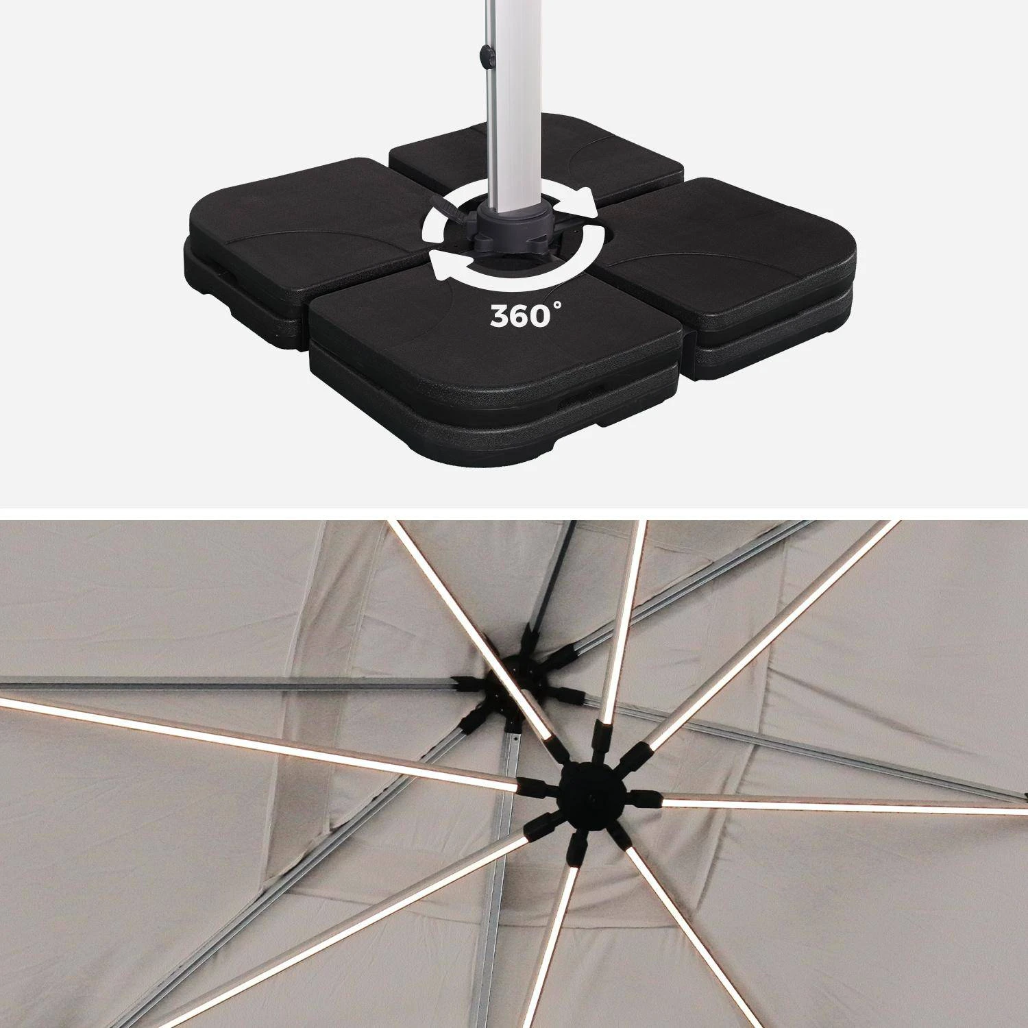 Parasol LED Déporté Carré 4x4m Couleur : Beige – Image 7