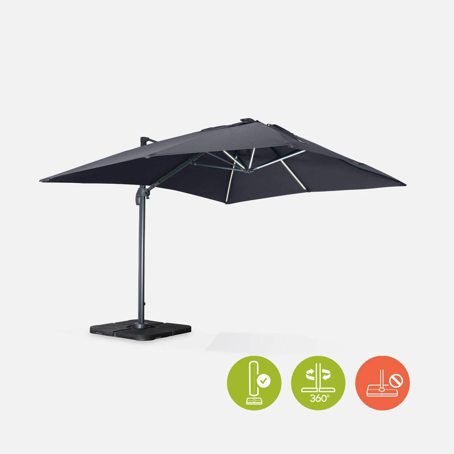 Parasol LED Déporté Rectangulaire 3x4m Couleur : Gris – Image 2