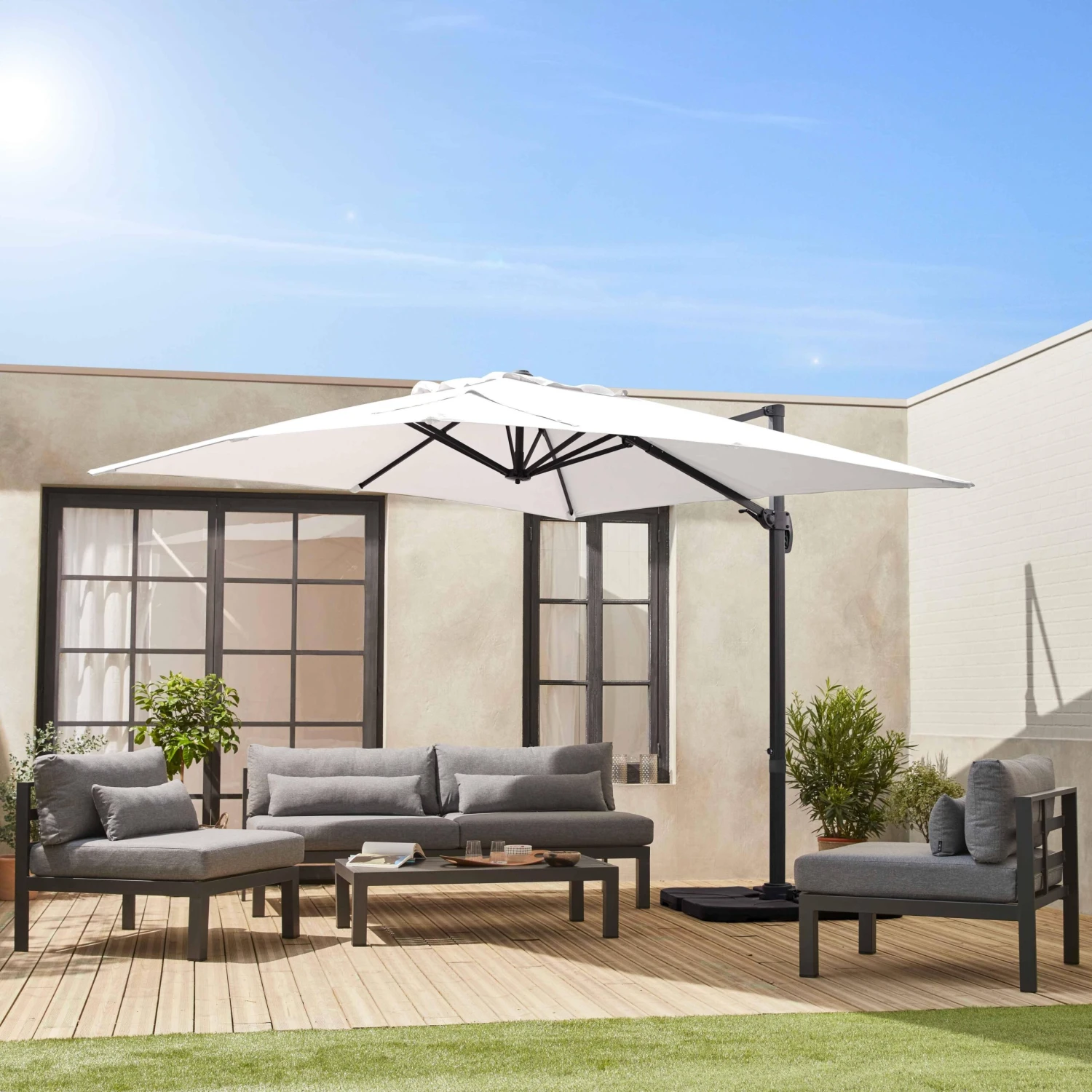 Parasol Déporté Carré 3x3m Couleur : Ecru