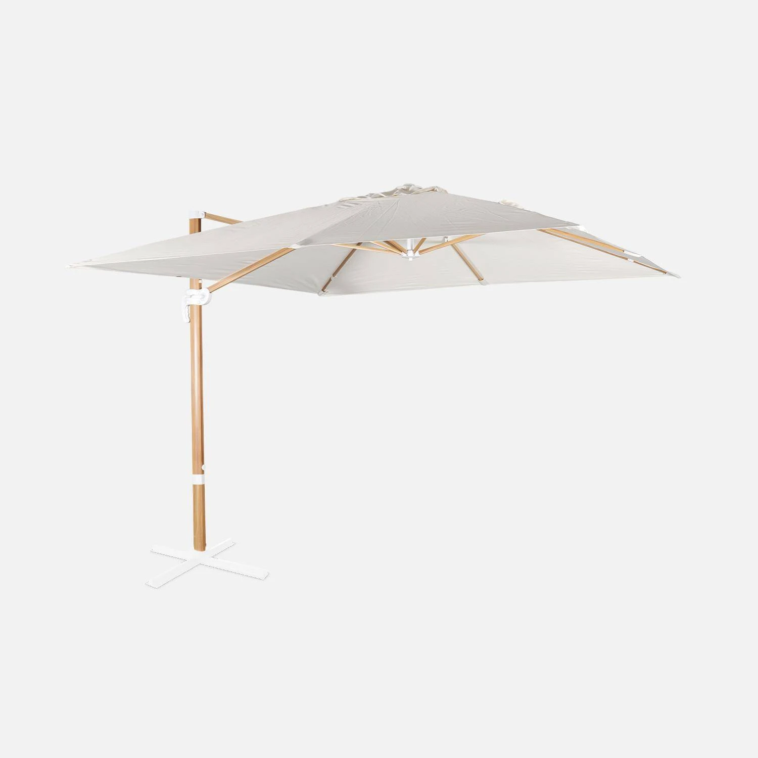Parasol Déporté Carré 3x3m, Mât Effet Bois Couleur : Ecru – Image 3