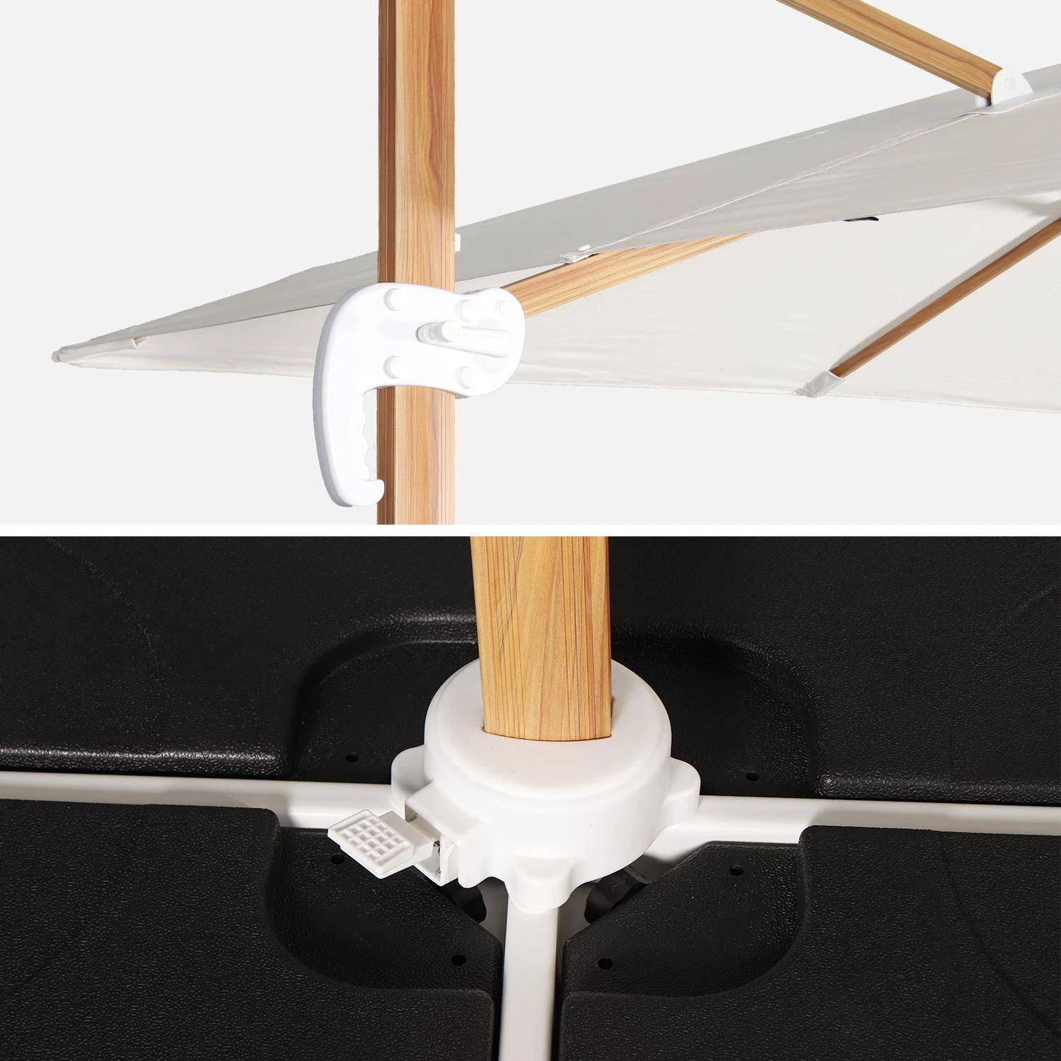 Parasol Déporté Carré 3x3m, Mât Effet Bois Couleur : Ecru – Image 6