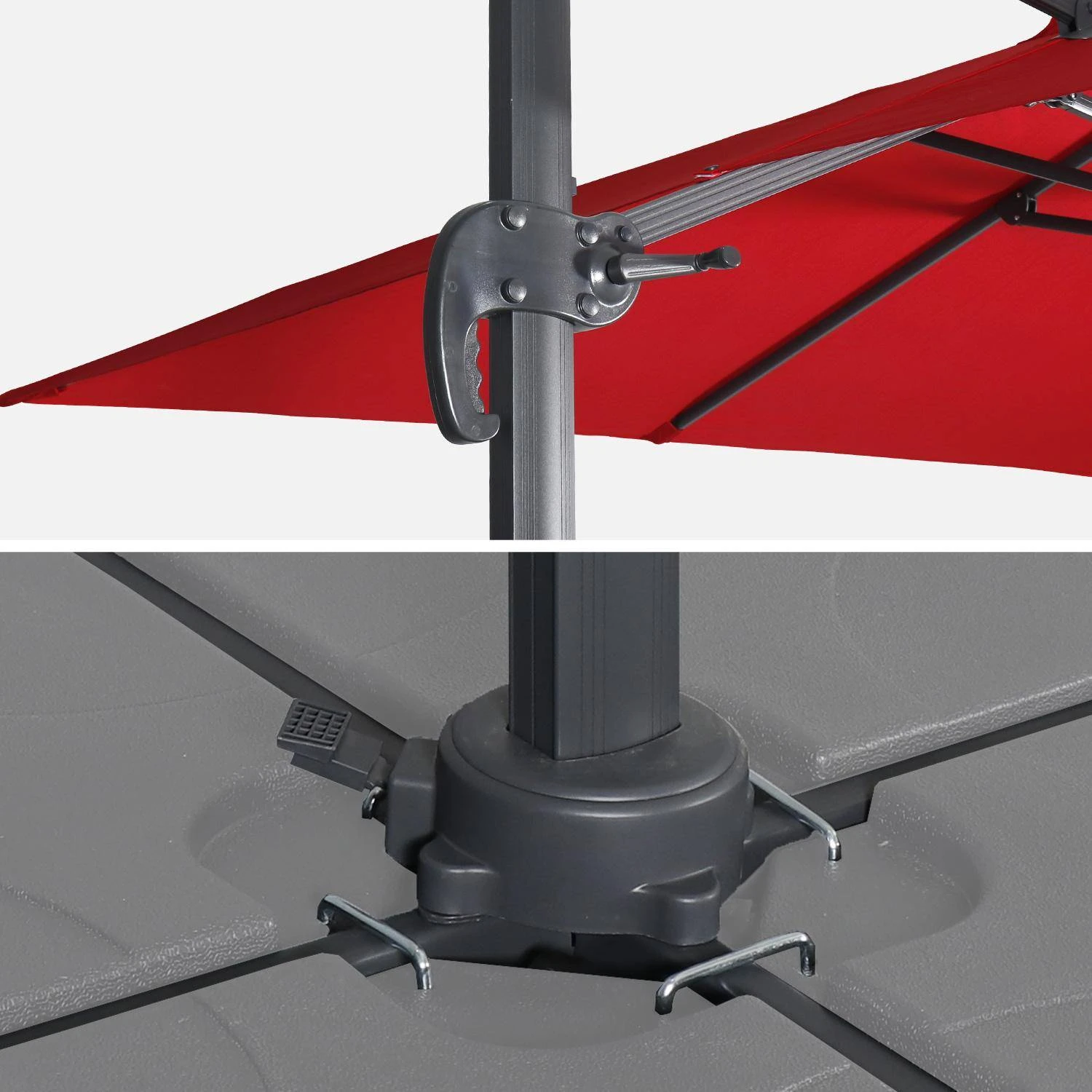 Parasol Déporté Rectangulaire 3x4m + Dalles à Lester 50x50cm Couleur : Rouge – Image 6