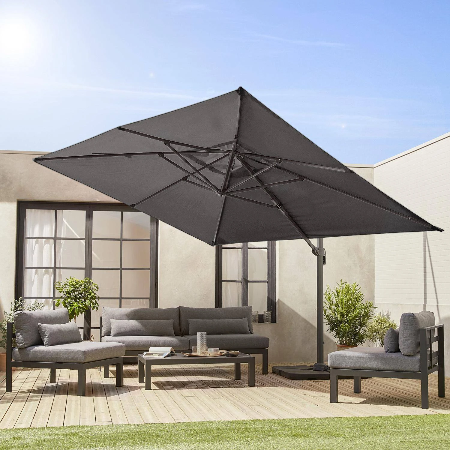 Parasol Déporté Rectangulaire 3x4m Couleur : Gris – Image 2
