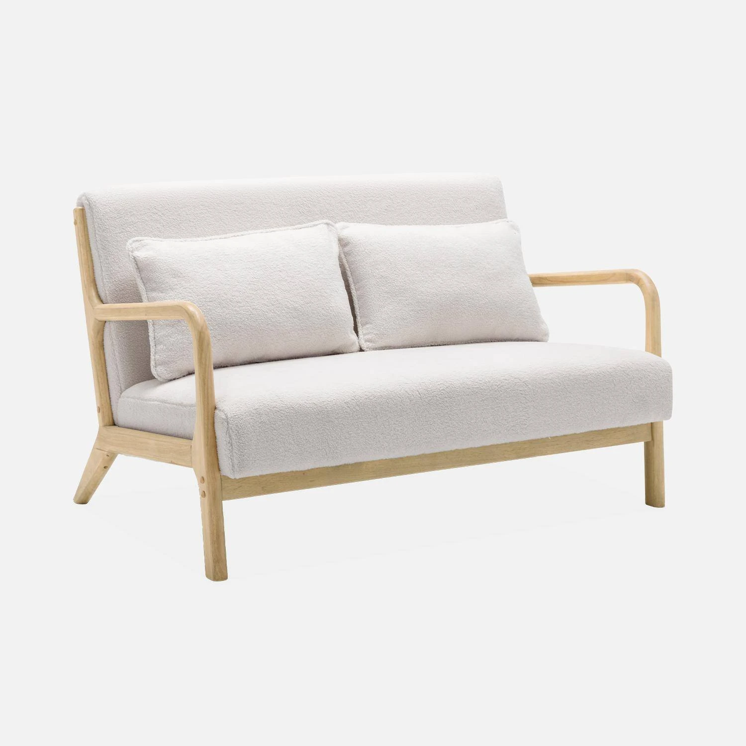 Banquette Scandinave 2 Places En Bois Et Tissu Bouclette â Image 3