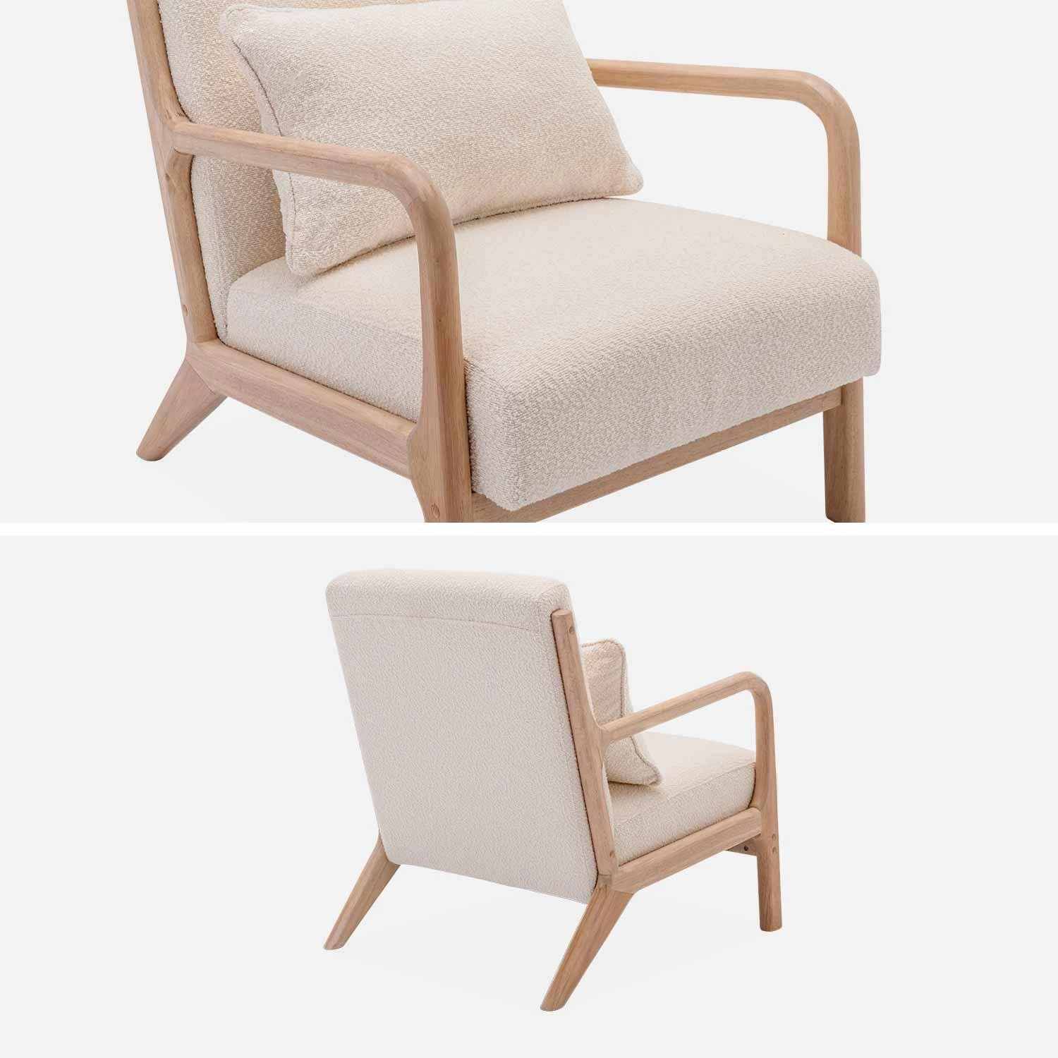 Fauteuil Scandinave En Bois Et Tissu Bouclette Texturée – Image 3