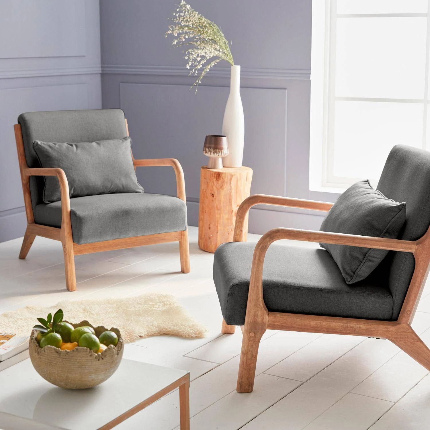 Fauteuil Design En Bois Et Tissu Couleur : Gris Foncé – Image 3