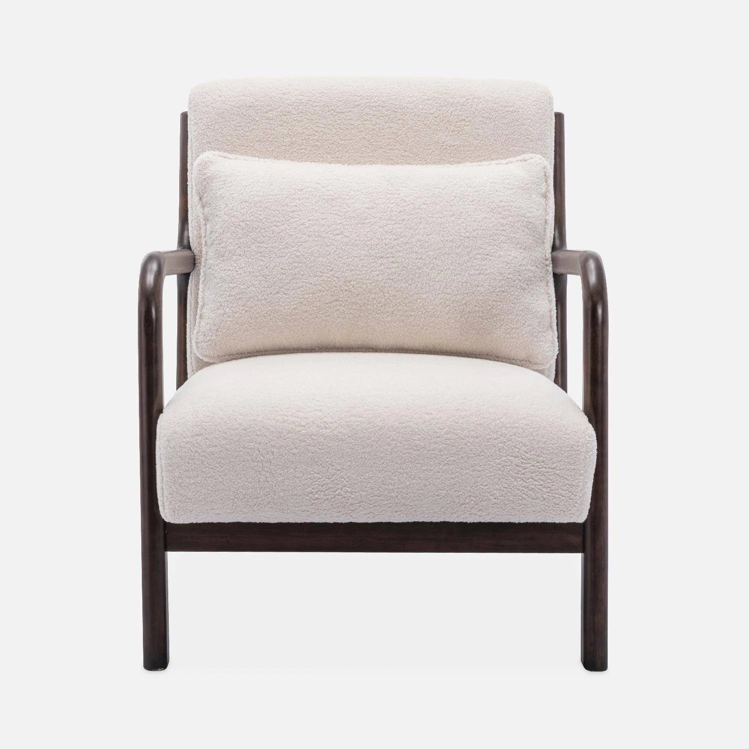 Fauteuil Scandinave Bouclette Et Bois D'hévéa Teinté Wengé – Image 4