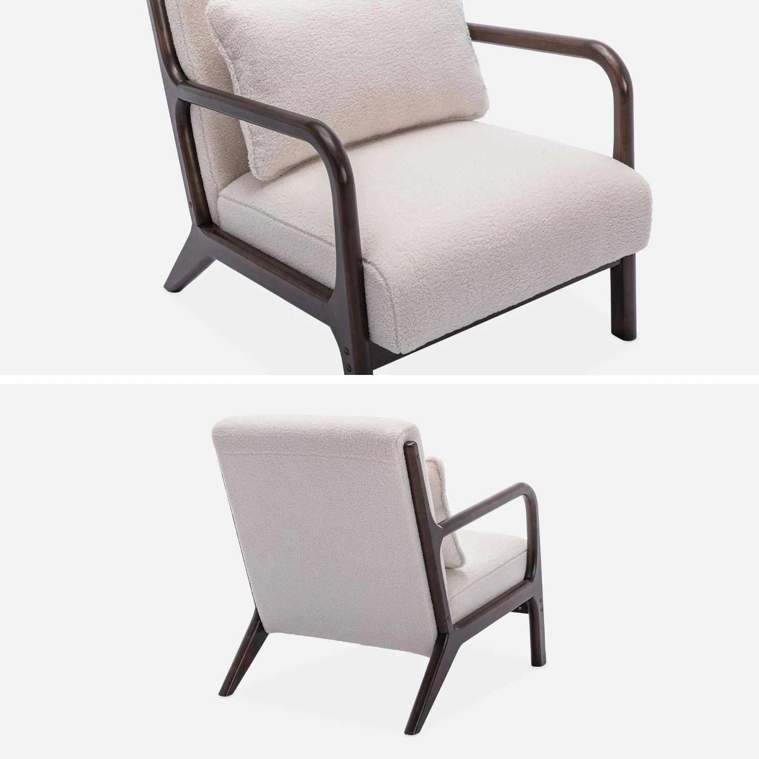 Fauteuil Scandinave Bouclette Et Bois D'hévéa Teinté Wengé – Image 5