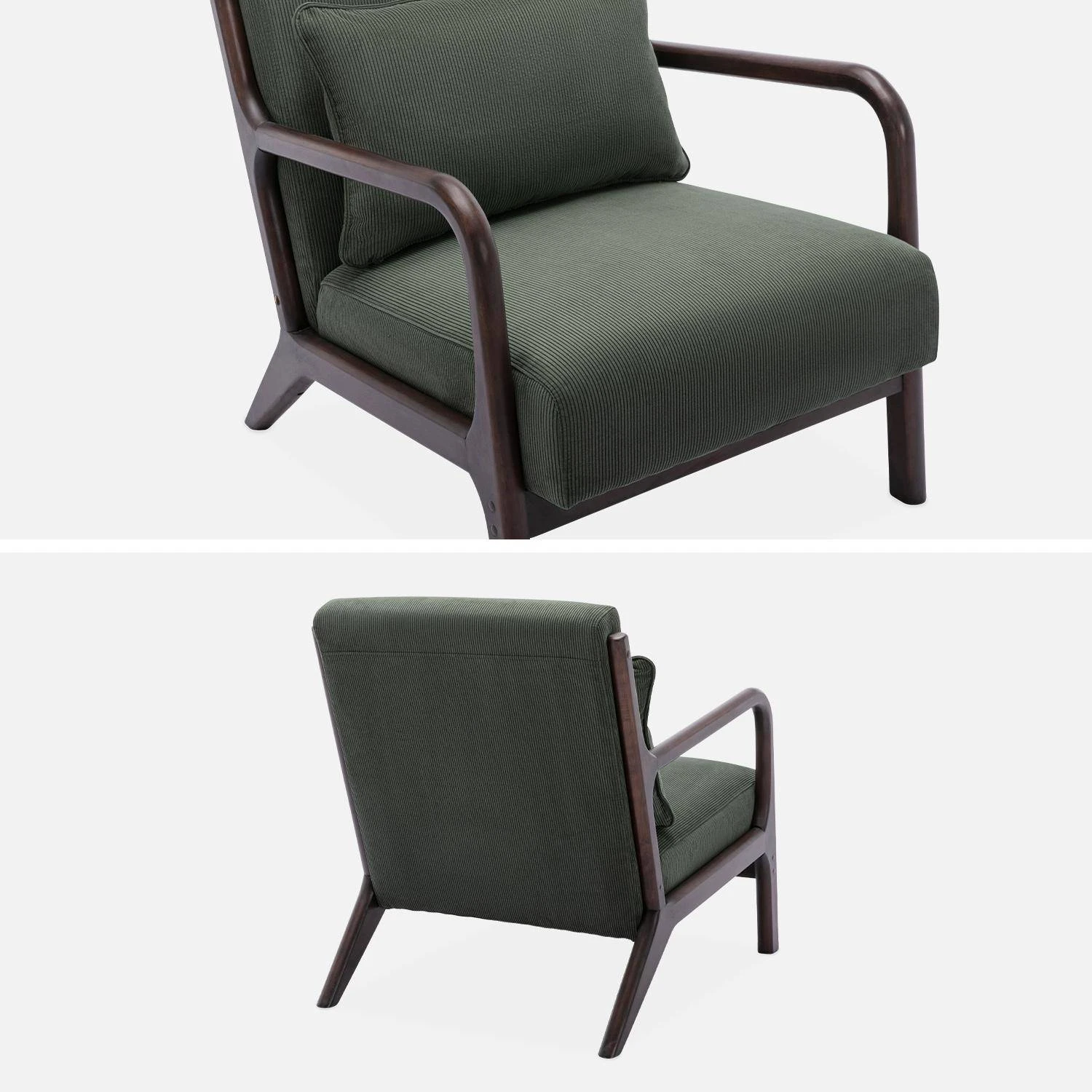 Fauteuil Scandinave Velours Côtelé Et Bois D'hévéa Wengé – Image 5