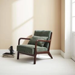 Fauteuil Scandinave Velours CÎtelé Et Bois D'hévéa Wengé