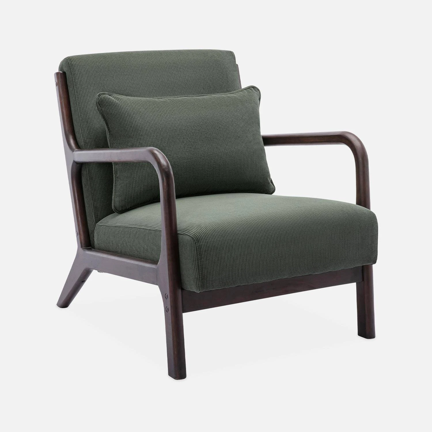 Fauteuil Scandinave Velours Côtelé Et Bois D'hévéa Wengé – Image 3