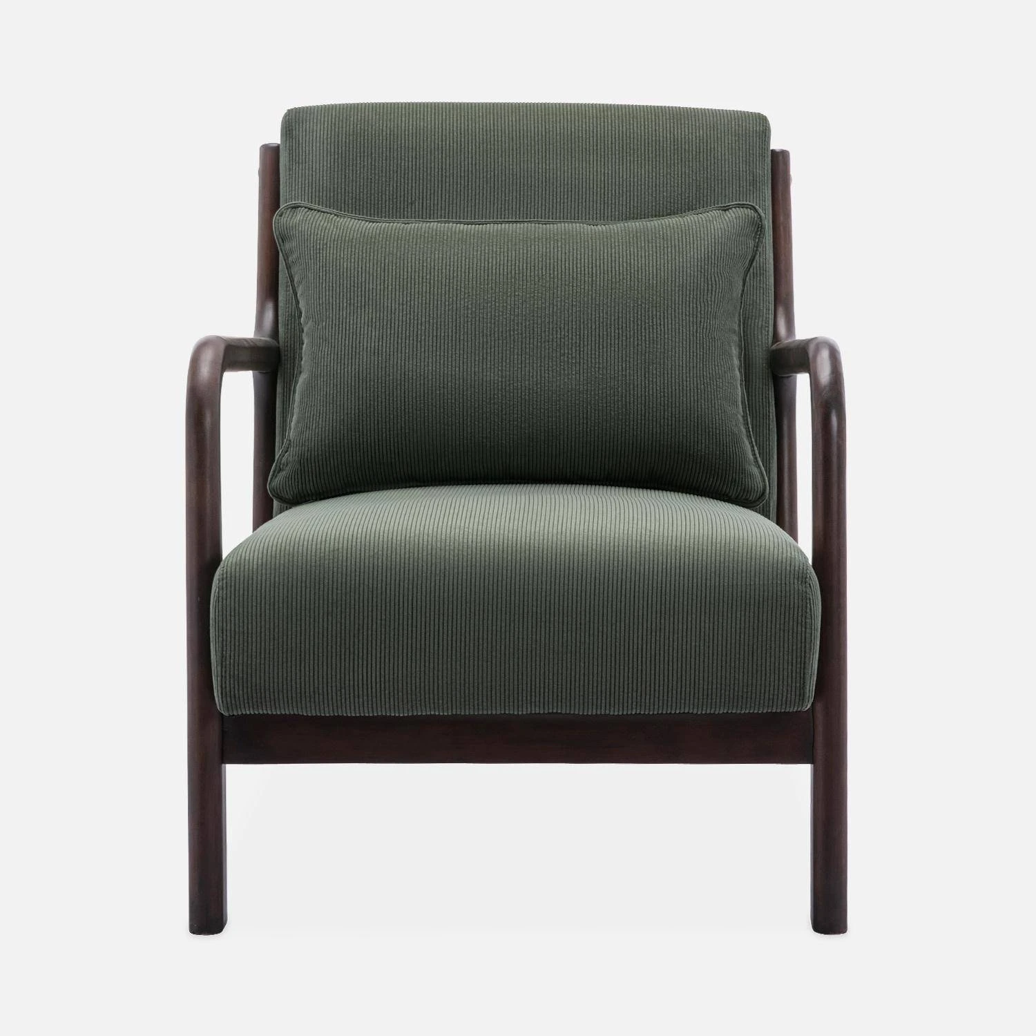 Fauteuil Scandinave Velours Côtelé Et Bois D'hévéa Wengé – Image 4