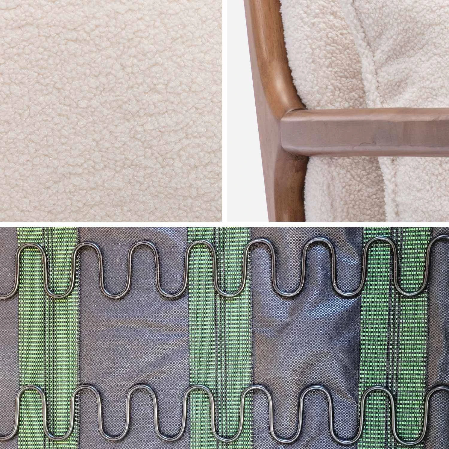 Fauteuil Scandinave Bouclettes Et Bois D'hévéa Teinté Noyer Clair – Image 6