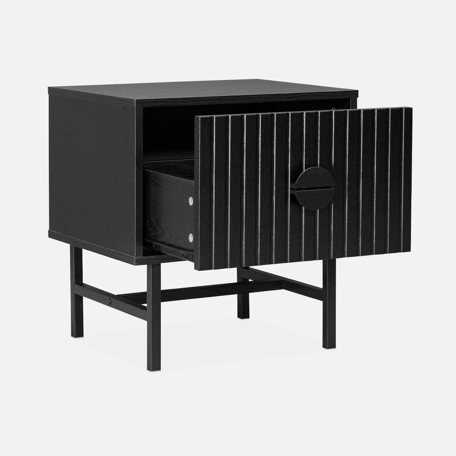 Table De Chevet Effet Bois Rainuré Noir – Image 6