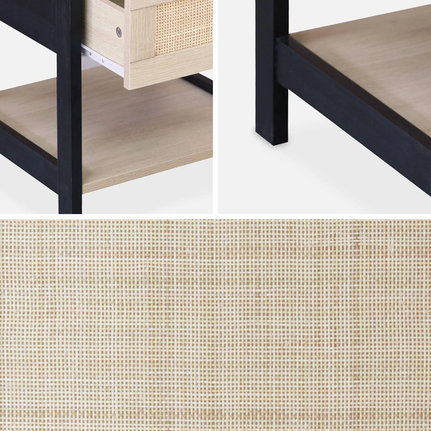 Table De Chevet Scandinave Effet Bois Et Cannage (lot De 2) â Image 5