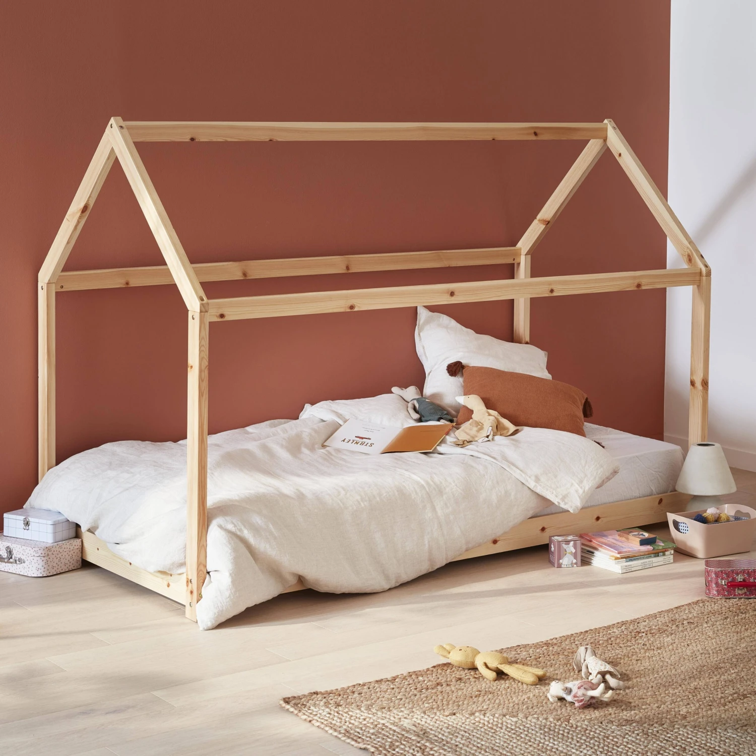 Lit Cabane Enfant 90 X 190 Cm En Pin Naturel, Sommier Inclus Couleur : Naturel