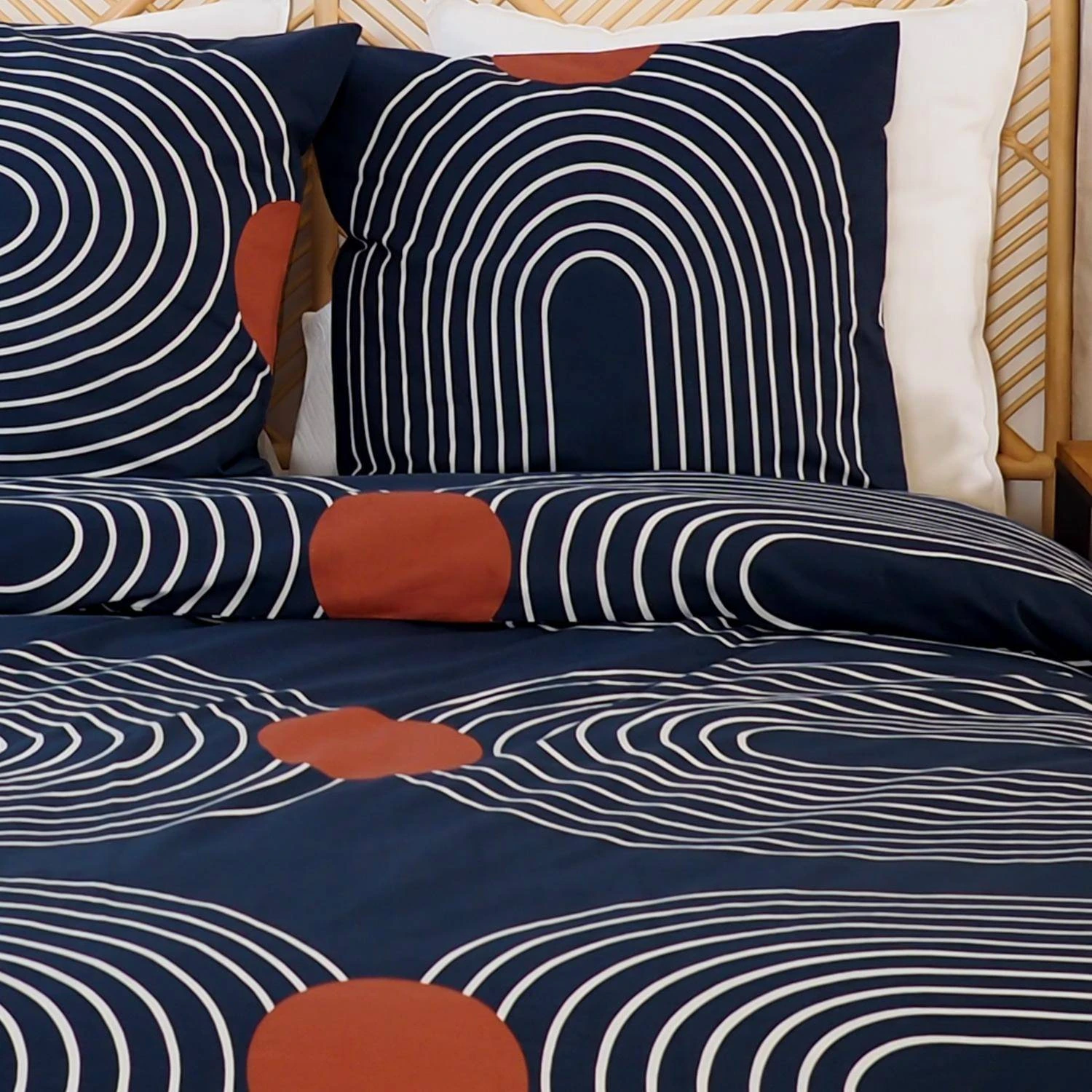 Parure De Lit 2 Places Imprimé Courbes Oblongues En Coton Adouci – Image 4
