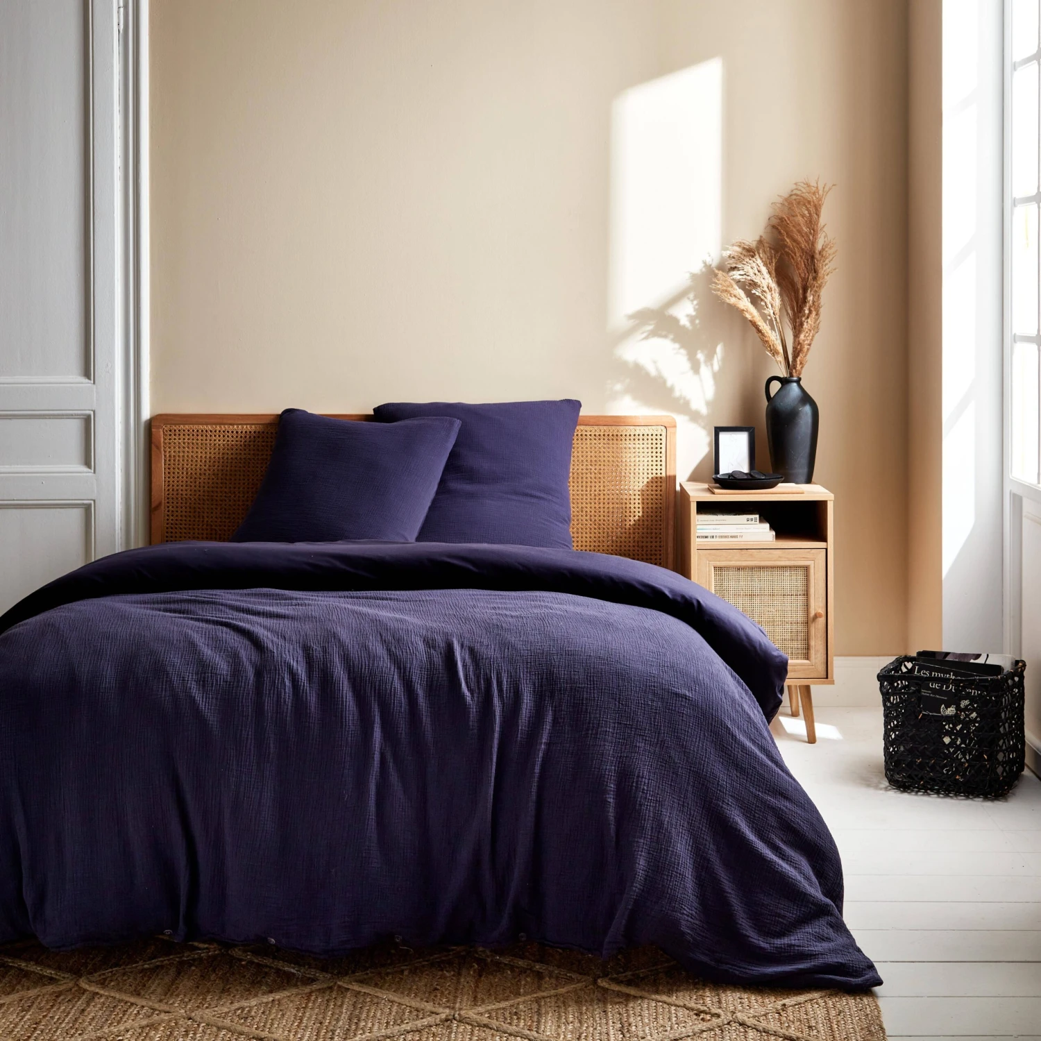 Parure De Lit Gaze De Coton Bleu Marine