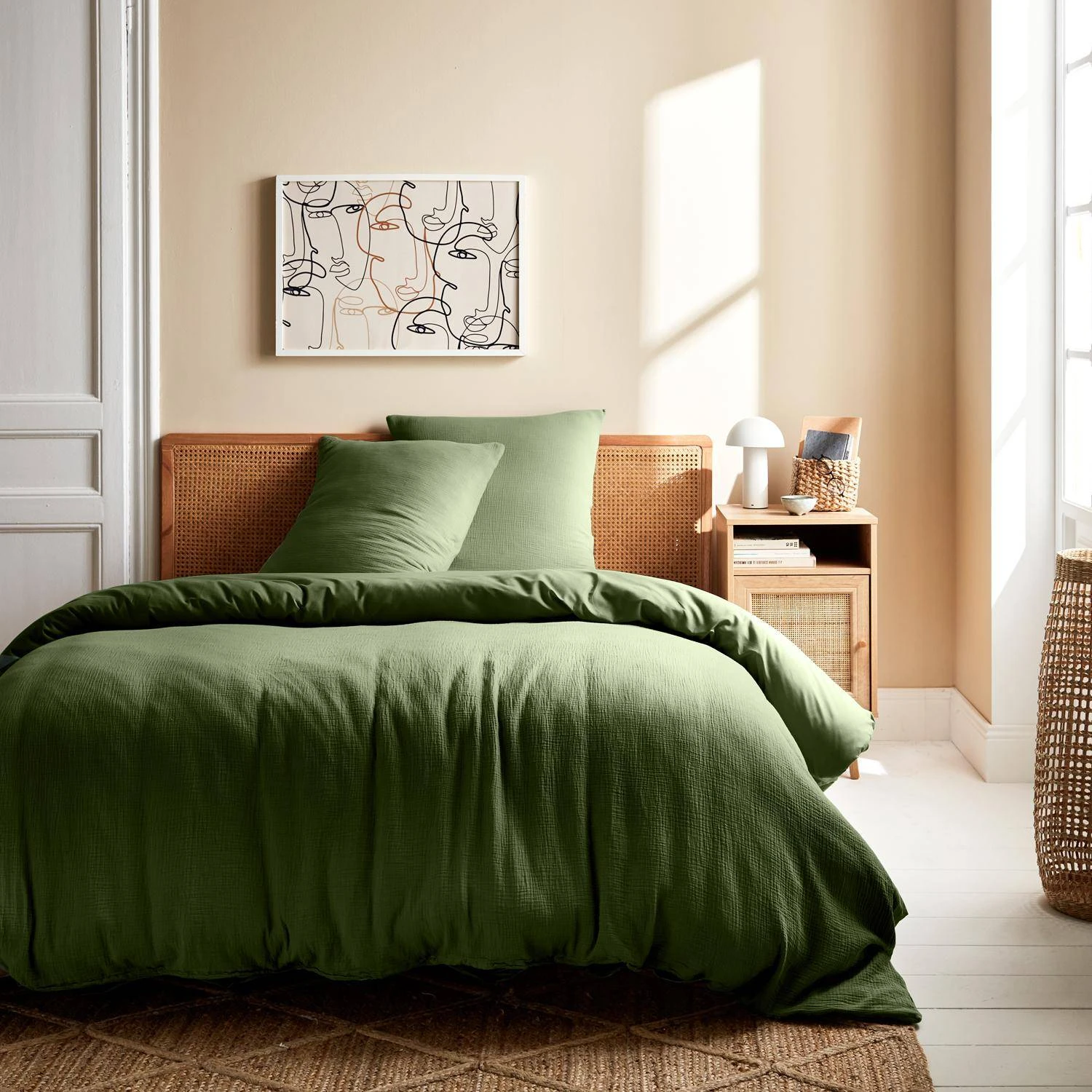 Parure De Lit Gaze De Coton Kaki