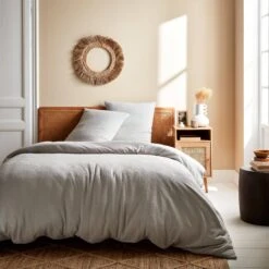 Parure De Lit Gaze De Coton Gris Clair