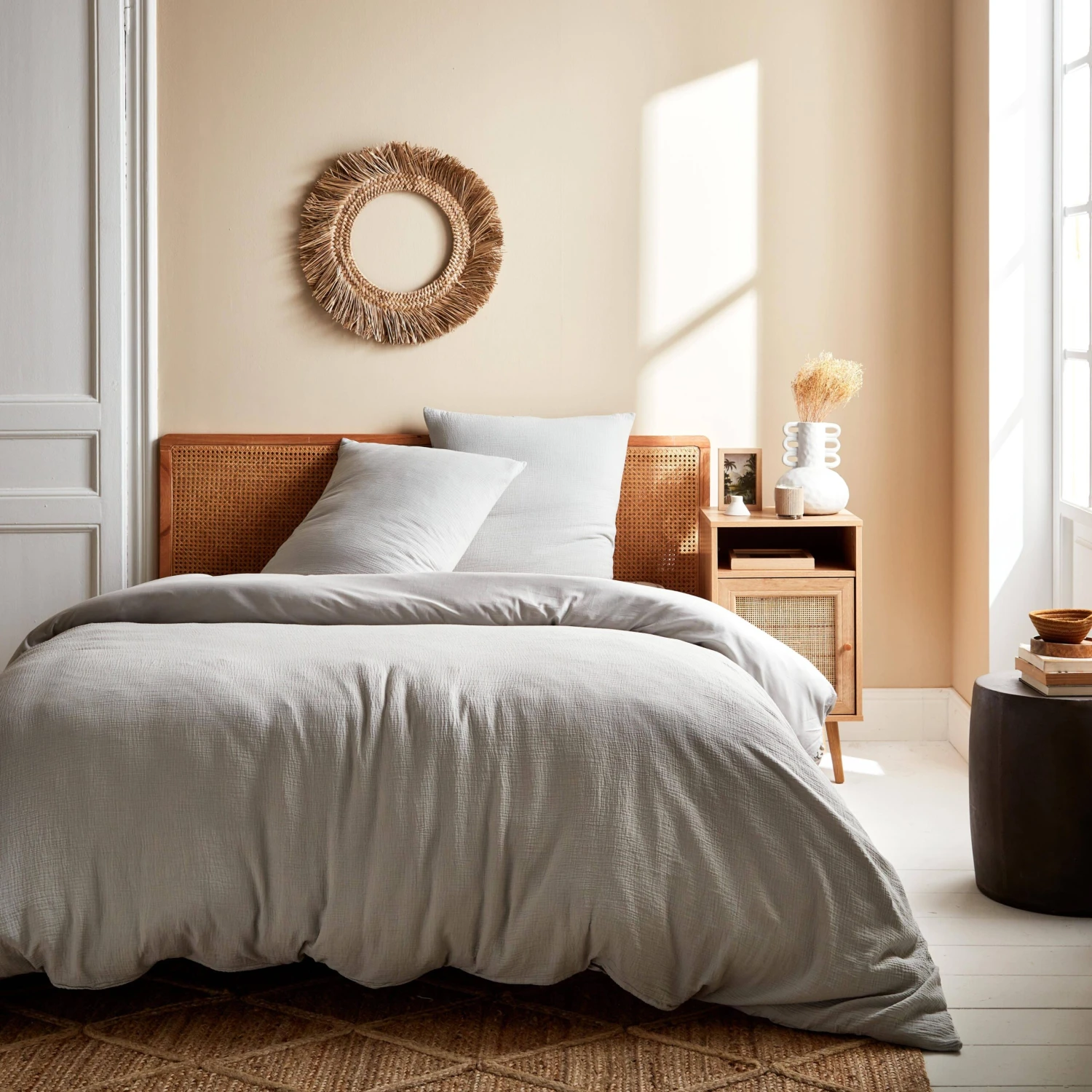 Parure De Lit Gaze De Coton Gris Clair