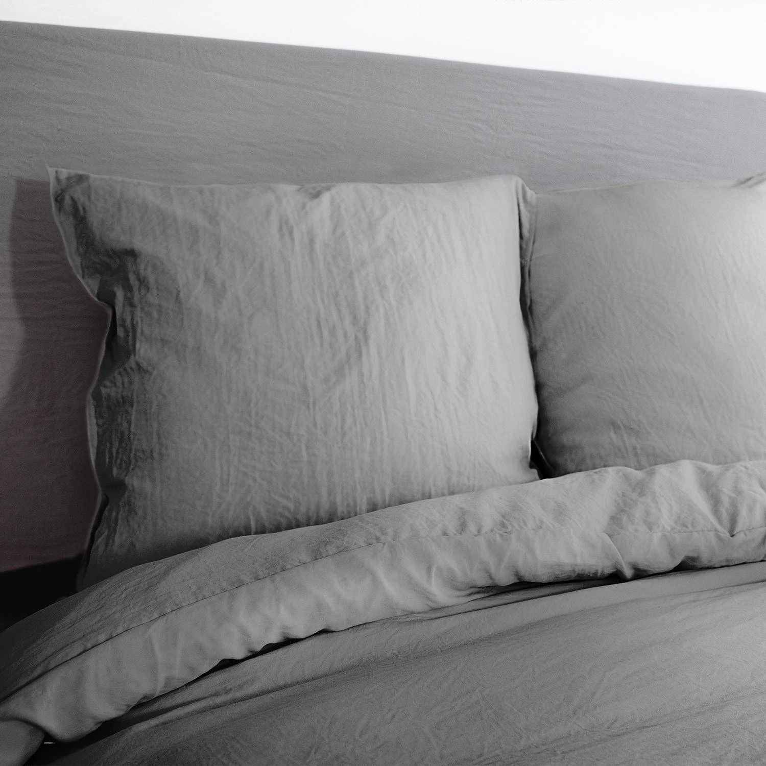 Parure De Lit 2 Places Microfibre Lavée Anthracite – Image 2