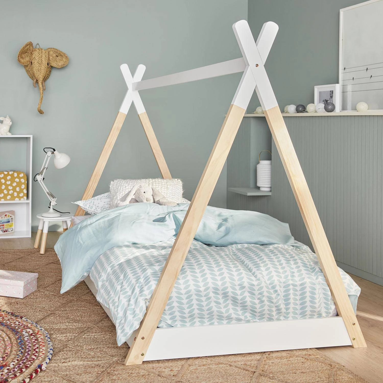 Lit Tipi Enfant 90 X 190 Cm En Pin Naturel, Sommier Inclus Couleur : Blanc